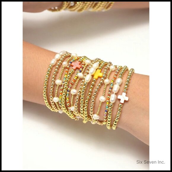 Stretch Beaded Cross Bracelets Stack Set Boho Preppy Trendy Jewelry Gift - Picture 8 of 8